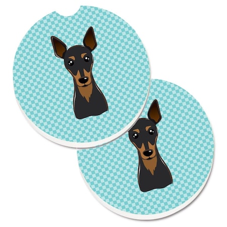 Carolines Treasures Checkerboard Blue Min Pin Set of 2 Cup Holder Car Coaster BB1178CARC